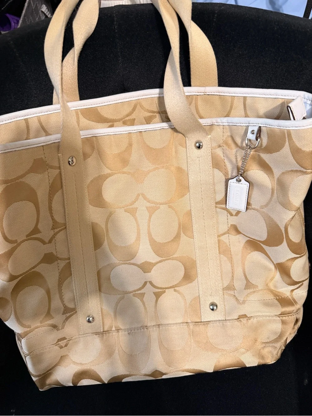 Coach Tan and Cream Signature Canvas Tote